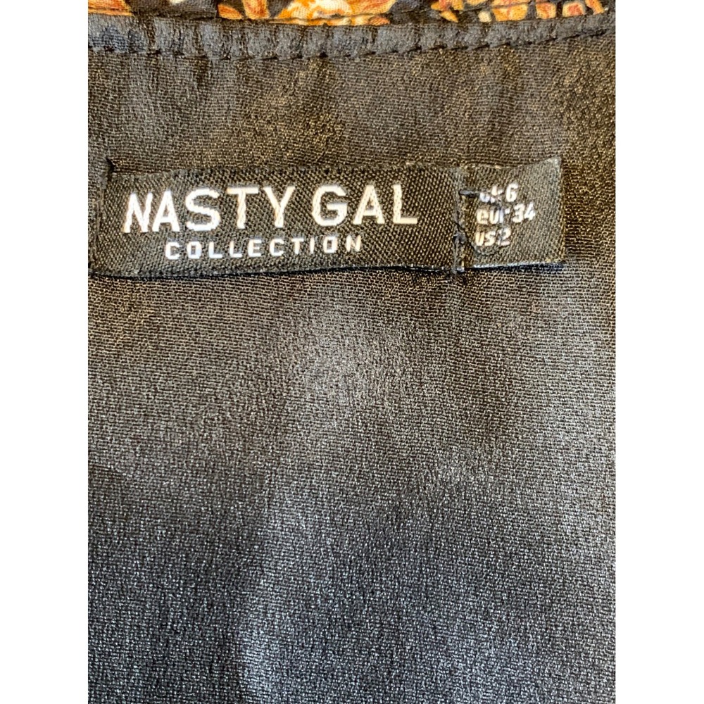 Nasty Gal Collection Floral Mini Dress Bell Sleeve Boho Black Gold US 2 - Picture 5 of 11
